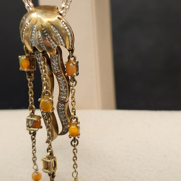 Sterling Silver Gold Ion Finish Jelly Opal Tanzanite Pendant Dangle Clip On - Picture 6 of 7